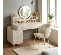 Toletta da trucco con specchio，con Luci LED 3 con Luminosità Regolabile，con 6 Cassetti 4 Ripiani Aperti，Camera da Letto