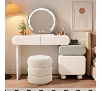 Toletta da trucco, con specchio con Luci LED 3 con Luminosità Regolabile per la Camera da Letto(Round stool)