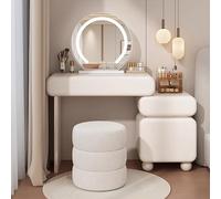 Toletta moderna e semplice per donne con Specchiera, Illuminazione regolabile su tre livelli, Tavolo Cosmetico in Legno Massello con Sgabello, Tavolo Trucco per camera da letto B-60cm,con Sgabello