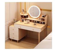 Toletta Specchio Con Illuminazione A LED, 3 Livelli Luminosità Regolabili, Interfaccia USB, Armadietti Laterali Scomparsa Sinistra E Destra, 5 Cassetti, 4 Ripiani Aperti, Mobili Per Camera Letto Legno