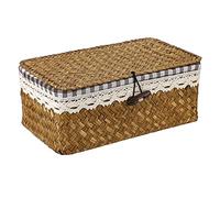 TOLIDA Cesto portaoggetti in vimini con coperchio cesti decorativi da salotto rettangolare cestino erba marina con fodera rimovibile Seagrass Basket Candy (S) per casa cucina