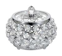 Tolida Scatola portagioie in cristallo vintage con base a specchio e coperchio con manico in cristallo, scatola regalo con perline di cristallo, scatola ricordo per orecchini, anelli, argento, grande