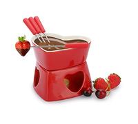TOLIDA Set di fonduta di cioccolato in ceramica, a forma di cuore, per fonduta di formaggio, in porcellana, con 4 forchette, 320 ml, mini bruciatore resistente al calore, fonduta per caramelle, burro