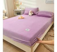 Tolldek 180 x 200 cm, set da 2 federe, traspirante, lenzuolo con angoli trapuntati, tinta unita, in velluto, per letto, viola, sotto il materasso
