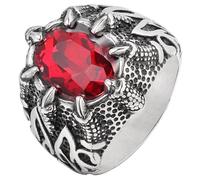 Tolldek Anelli dell'amicizia da uomo, 22 mm, in acciaio inox, con artiglio del drago, colore: rosso, acciaio inox, Zirconia cubica