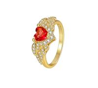 Tolldek Anelli dell'amicizia in oro giallo 9 K/14 K/18 carati con laboratorio, con rubino taglio a cuore rosso, oro Au375/585/750, misura 47-65, Oro giallo 14 carati (585), Laboratorio Creato Rubino