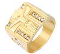 Tolldek Anelli per partner in acciaio inox, da uomo, 19 mm, con croce di Gesù, anelli dell'amicizia, coppia di anelli punk rock, oro, acciaio inox, Zirconia cubica