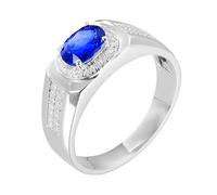 Tolldek Anelli per partner in oro bianco 18 carati 750, da uomo, in laboratorio, con zaffiro blu, 4 pezzi, bianco, oro, Au750 con moissanite, misura 47-67, Oro bianco 18 carati (750), Laboratorio