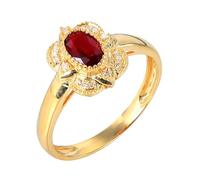 Tolldek Anello da donna in oro 18 carati Au750 con fiori solitari con laboratorio, realizzato in rubino rosso, anello di fidanzamento in oro giallo 750 con moissanite, misura 47-67, Oro giallo 18