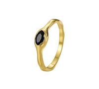 Tolldek Anello da donna in oro giallo 9 K/14 K/18 K, con taglio ovale in agata, colore nero, Au375/585/750, Oro giallo 14 carati (585), Agata