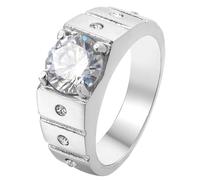 Tolldek Anello da sposa in acciaio inox da uomo, 7 mm, 4 pezzi, anello solitario, anello per partner punk rock, argento, acciaio inox, Zirconia cubica