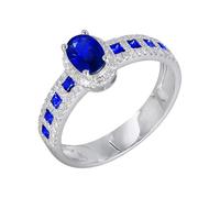 Tolldek Anello da sposa in oro bianco 18 carati 750 con zaffiro, 0,95 carati, con moissanite blu, anello di fidanzamento per sempre, in oro bianco 750, con moissanite, misura 57 (18,1), Oro bianco 18