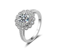 Tolldek Anello da sposa in oro bianco 9 carati Au375, realizzato in laboratorio, con diamanti e fiori, in oro 9 carati, misura 47-65, Oro bianco 9 carati (375), Laboratorio Creato Diamante