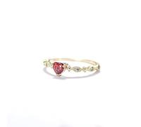 Tolldek Anello da sposa in oro giallo 9 K/14 carati Au375/585 con laboratorio, rubino e moissanite rosso taglio a cuore, misura 47-62, Oro giallo 14 carati (585), Laboratorio Creato Rubino