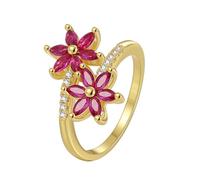 Tolldek Anello da sposa in oro giallo Au375/585/750 con fiori, con laboratorio, rubino taglio marquise, rosa, rosso, anello di fidanzamento 9 K/14 K/18 carati, in vero oro, misura 47-65, Oro giallo 9
