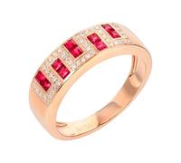 Tolldek Anello da sposa in oro rosa 18 carati 750 da donna, 0,52 carati, da 0,52 carati, in rubino rosso, anello di fidanzamento per sempre, in oro rosa 750 con moissanite, misura 57 (18,1), Oro rosa