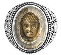 Tolldek Anello da uomo in acciaio inox, 23 mm, buddista con testa di Buddha, anello punk rock, argento, acciaio inox, Senza zirconi