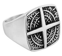 Tolldek Anello dell'amicizia da uomo, in acciaio inox, 23 mm, con croce e bussola, acciaio inox, Senza zirconi