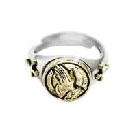 Tolldek Anello dell'amicizia da uomo in argento Sterling S925, con mani e preghiere e croce