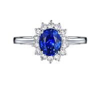 Tolldek Anello dell'amicizia in oro bianco 18 carati Au750, delicato anello da sposa con taglio ovale 0,5 carati, blu zaffiro, oro 18 carati, anello solitario con diamanti autentici e anallergici, Oro