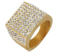 Tolldek Anello di fidanzamento in acciaio inox da uomo, 18 mm, anello dell'amicizia punk rock, oro, acciaio inox, Zirconia cubica