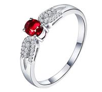 Tolldek Anello di fidanzamento in oro bianco 18 carati 750, classico anello nuziale con taglio rotondo 0,36 carati, rubino rosso, anello solitario in oro 18 carati, senza allergie, Oro bianco 18