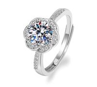 Tolldek Anello di fidanzamento in oro bianco 18 carati, Au750, in vero oro, realizzato in laboratorio, con fiori, in oro 18 carati, misura 47-65, Oro bianco 18 carati (750), Laboratorio Creato