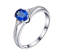 Tolldek Anello di fidanzamento in oro bianco 18 carati, gioiello in vero oro, classico anello dell'amicizia con taglio ovale 0,45 carati, blu zaffiro Au750, senza allergie, Oro bianco 18 carati