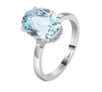 Tolldek Anello di fidanzamento in oro bianco 375/585/750, classico anello di fidanzamento con taglio ovale 1/2/3 carati, acquamarina chiaro, 9 K/14 K/18 carati, in oro bianco, Oro bianco 14 car