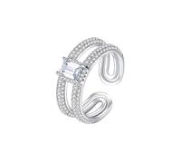 Tolldek Anello di fidanzamento in oro bianco 585 14 carati, realizzato in laboratorio, classico, coppia di anelli, taglio rettangolare, in oro 14 carati, con moissanite, misura 47-65, Oro bianco 14