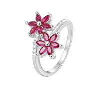 Tolldek Anello di fidanzamento in oro bianco 9 K/14 K/18 K, con fiori di laboratorio, con rubino taglio marquise, rosa, rosso, anelli in oro bianco Au 375/585/750, Oro bianco 14 carati (585