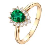 Tolldek Anello di fidanzamento in vero oro giallo 18 carati Au750, realizzato con laboratorio con smeraldo, taglio a goccia verde, forma di lacrima, oro 18 carati di moissanite, misura 49-70, Oro
