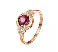 Tolldek Anello di proposta Au750 in oro rosa, classico anello da sposa con taglio ovale 0,68 carati, tormalina verde, rosso, oro 18 carati, senza allergie, Oro rosa 18 K, Tormalina Diamante