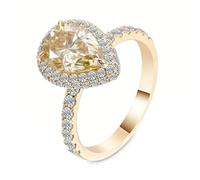 Tolldek Anello in vero oro 18 carati, anelli classici eterni, con taglio a goccia, 2 carati, moissanite champagne, Au 750, anallergici, misura 57 (18,1)