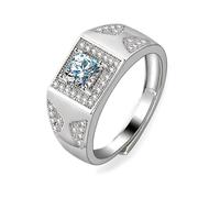 Tolldek Anello nuziale in oro bianco 585 14 carati, realizzato in laboratorio, con diamanti larghi, taglio quadrato, in oro 14 carati, misura 54-72, Oro bianco 14 carati (585), Laboratorio Creato