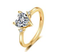 Tolldek Anello nuziale in oro giallo Au375 9 K, con diamanti e cuore, taglio a cuore, misura 47 - 65, Oro giallo 9 carati (375), Laboratorio Creato Diamante