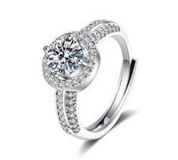 Tolldek Anello per partner in oro bianco 750 18 carati, realizzato in vero laboratorio con diamanti Halo 4, anello in oro 18 carati, misura 47-65, Oro bianco 18 carati (750), Laboratorio Creato