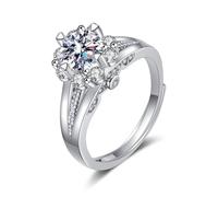 Tolldek Anello per partner in oro bianco 9 carati, con diamanti e fiori, anello in oro Au375, misura 47-65, Oro bianco 9 carati (375), Laboratorio Creato Diamante