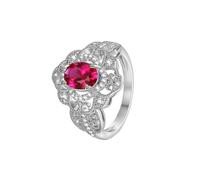 Tolldek Anello per partner in oro bianco 9 K/14 K/18 K, classico con laboratorio, rubino taglio ovale rosso, anelli dell'amicizia in oro bianco Au 375/585/750, Oro bianco 14 carati (585), Laboratorio
