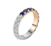 Tolldek Anello per partner in oro vero Au 375/585/750 bianco oro, bicolore per matrimonio eternità con laboratorio, creato con zaffiro moissanite bianco blu, oro soldi 9 K/14 K/18 K, oro bianco 18