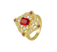 Tolldek Anello solitario Au375/585/750 in oro giallo 9 K/14 K/18 K, anello per coppia, con fiori, con laboratorio, taglia 47-65, Oro giallo 14 carati (585), Laboratorio Creato Rubino
