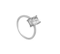 Tolldek Anello solitario in oro bianco 9 K/14 K/18 carati, anello di fidanzamento solitario classico con moissanite taglio rettangolare bianco, anello nuziale bianco oro Au 375/585/750, gioielli