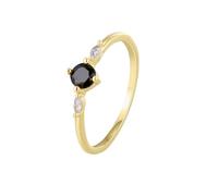 Tolldek Anello solitario in oro giallo 9 K/14 K/18 K, anello classico con agata taglio rotondo, nero, anello nuziale Au375/585/750, gioielli autentici, misura 47-65, Oro giallo 14 carati (585), Onice