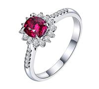 Tolldek Anello solitario in vero oro bianco 18 carati 750, classico anello nuziale con taglio rotondo, rubino rosa rosso, anello di diamanti 18 carati, senza allergie, Oro bianco 18 carati, Rubino