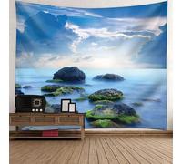 Tolldek Arazzo blu verde 150 x 130 cm, paesaggio natura arazzo oceano pietra da appendere alla parete per camera da letto soggiorno camera dei bambini