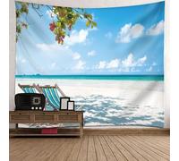 Tolldek Arazzo da parete blu beige, 300 x 256 cm, paesaggio naturale, telo da parete per sedia a sdraio, spiaggia, mare, cielo, arazzo da parete per tovaglia, camera da letto