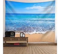Tolldek Arazzo da parete blu marrone, 300 x 256 cm, naturale paesaggio, spiaggia, mare, cielo, arazzo da parete per tovaglia, soggiorno, camera da letto