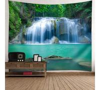 Tolldek Arazzo da parete blu verde 150 x 130 cm, naturale paesaggio cascata albero arazzo da parete per dormitorio dormitorio