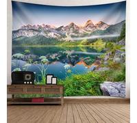 Tolldek Arazzo da parete blu verde, 150 x 130 cm, naturale paesaggio, lago albero, montagna, arazzo da parete per dormitorio, camera da letto
