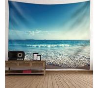 Tolldek Arazzo da parete blu verde, 300 x 256 cm, naturale paesaggio, cielo, mare, spiaggia, arazzo da parete per tovaglia, soggiorno